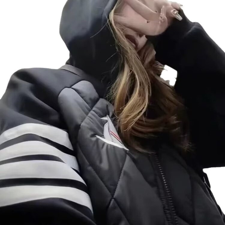 2024 아메리칸 후드 코튼 패딩 재킷 남성과 여성을위한 가을 및 겨울 자수 자켓 코튼 패딩 재킷 커플을위한 트렌디 한 브랜드 루즈