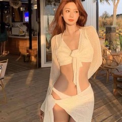 2024 new swimsuit female internet celebrity bikini sexy BIKINI four-piece set internet celebrity belly-covering slimming hot spring swimsuit