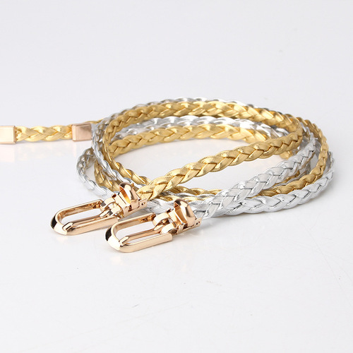 Korean fashion ladies knotted decorative woven belt candy color small belt simple personalized clip buckle belt wholesale