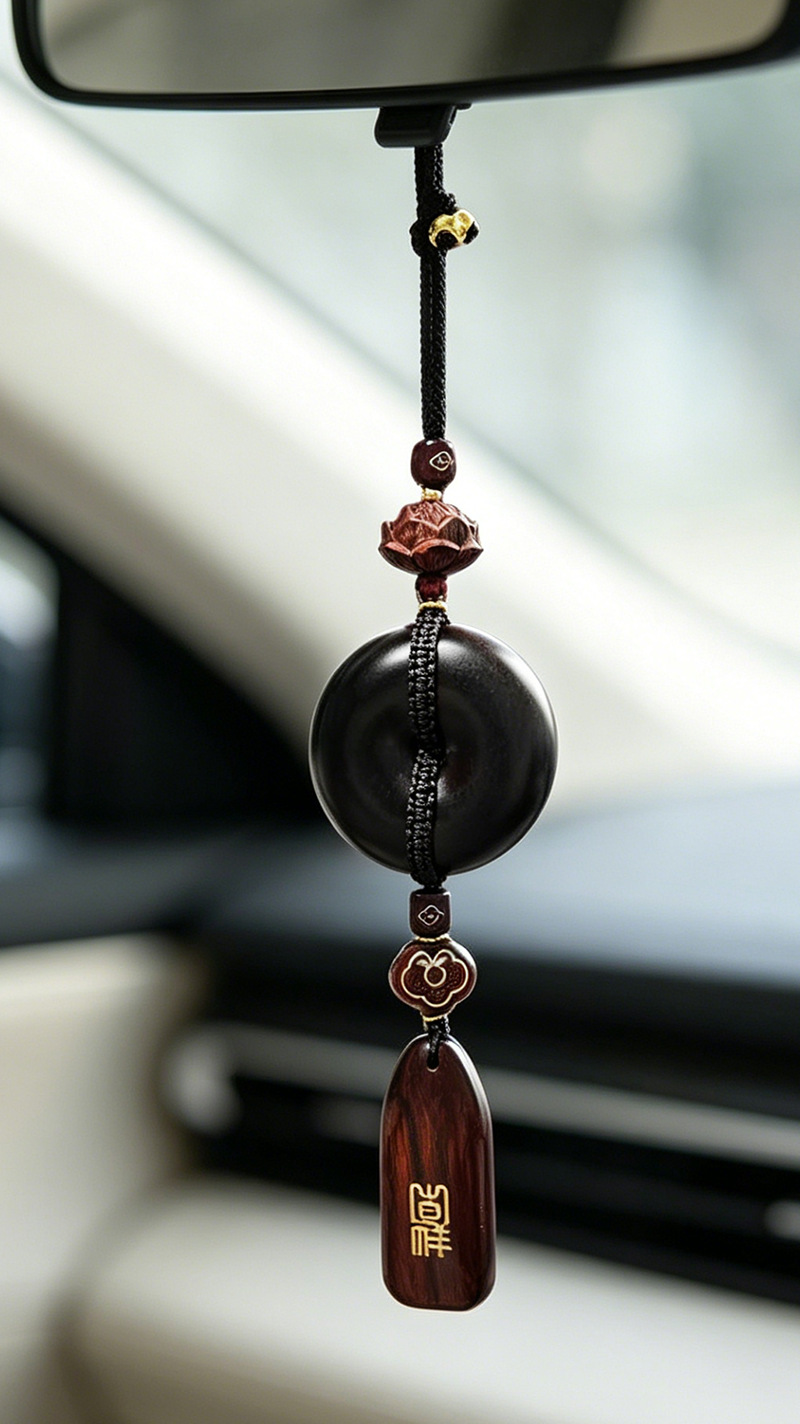 2026 New Model Car Pendant Sandalwood Peace Buckle Car Hanging Ornament High-End Rearview Mirror Interior Decoration