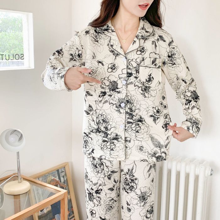 Otoño y invierno nuevo pijama de mujeres cardigán de aire mezclado chicas lindas dibujos animados princesa impresión ropa para el hogar