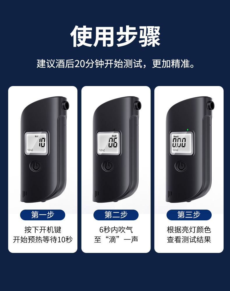Alcohol Tester Drunk Driving Detector Portable Digital Display Measuring Instrument Air Blowing Measuring Instrument Car Home Dual-Use Model