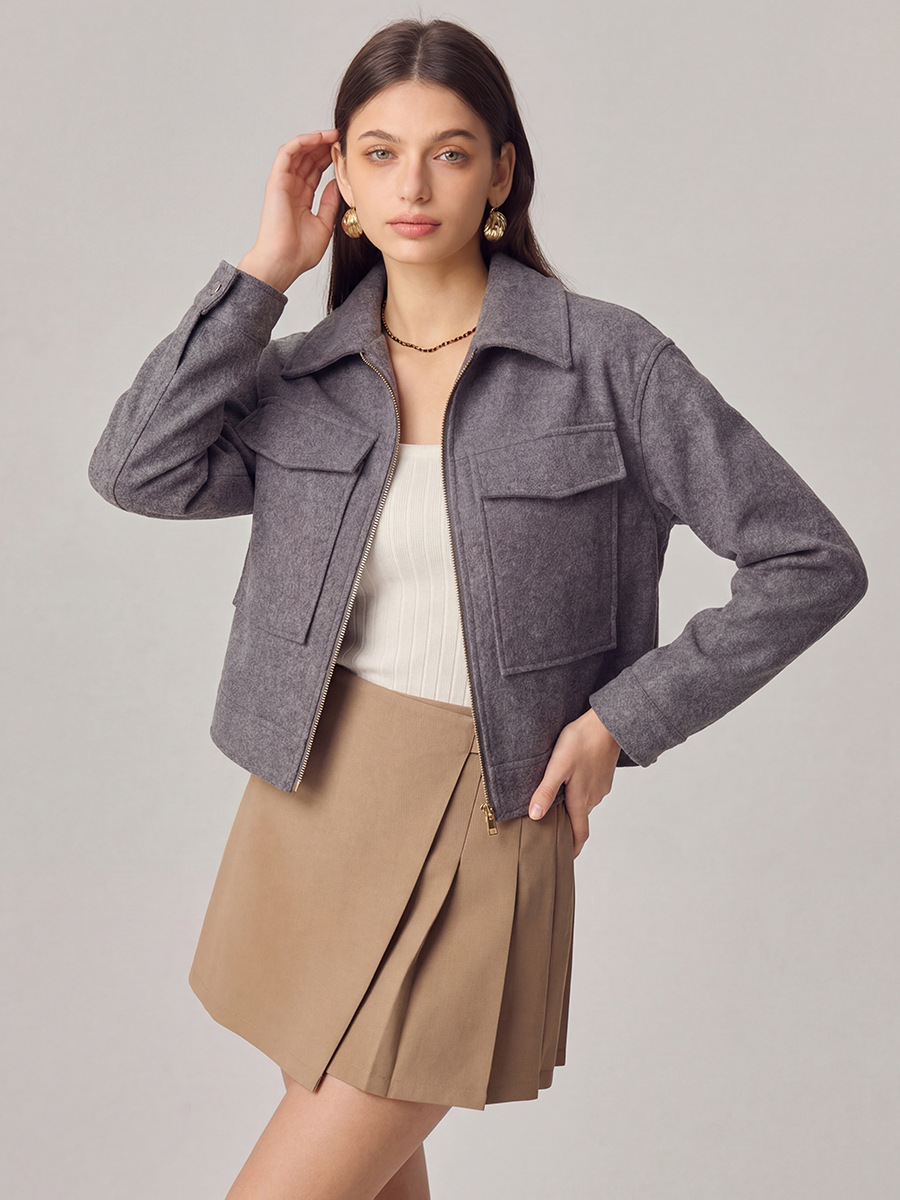 Abrigo de Lana con Solapa y Bolsillos Grandes para Mujer de Poliéster, Manga Larga, para Otoño e Invierno image 3