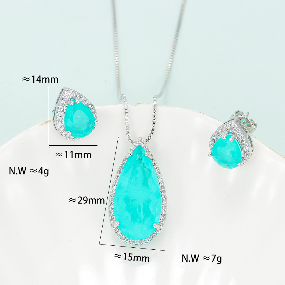 Glam Luxurious Lady Water Droplets Copper Plating Inlay Zircon Earrings Necklace display picture 1