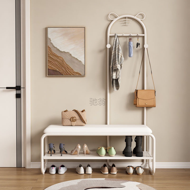 3l奶油風入戶門換鞋凳鞋櫃一體家用門口簡約現代軟包坐墊兒童換鞋