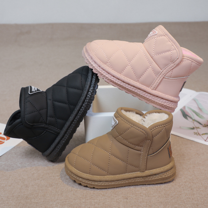 Children's girls' shoes, warm 2024 winter new snow boots, medium and large children's plush thick cotton short boots_voghion.com