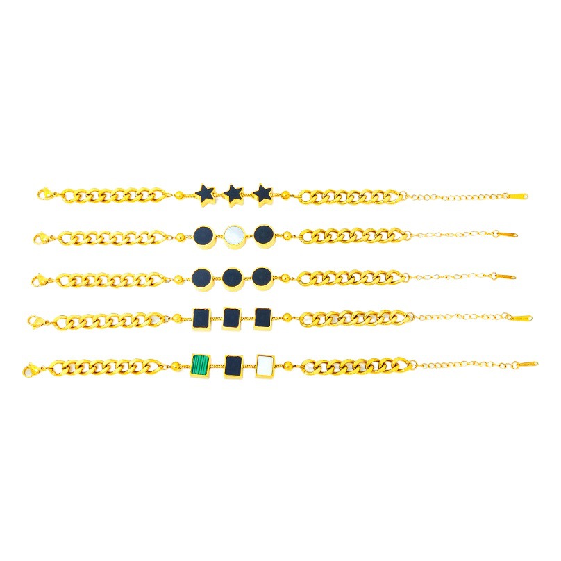 Comercio al por mayor transfronterizo europeo y americano nicho ligero diseño de lujo de moda simple estrella cuadrada pieza de concha cadena pulsera de acero inoxidable
