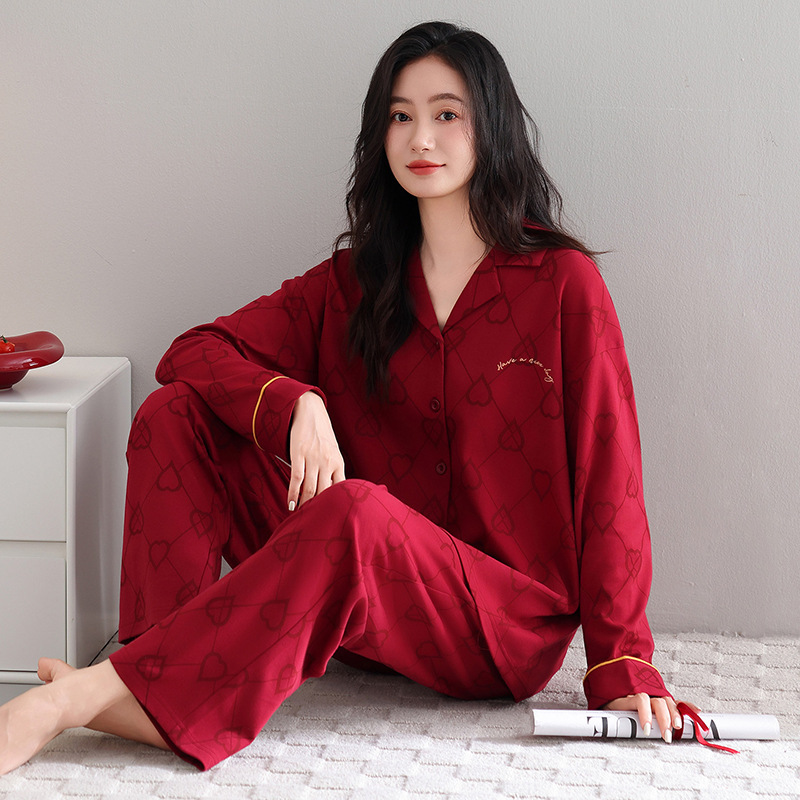 2025 New Pajamas for Women Spring & Fall Pure Cotton Long-Sleeved Zodiac Year Red Wedding Festive Cotton Home Wear Set 2025 New Pajamas for Women Spring & Fall Pure Cotton Long-Sleeved Zodiac Year Red Wedding Festive Cotton Home Wear Set