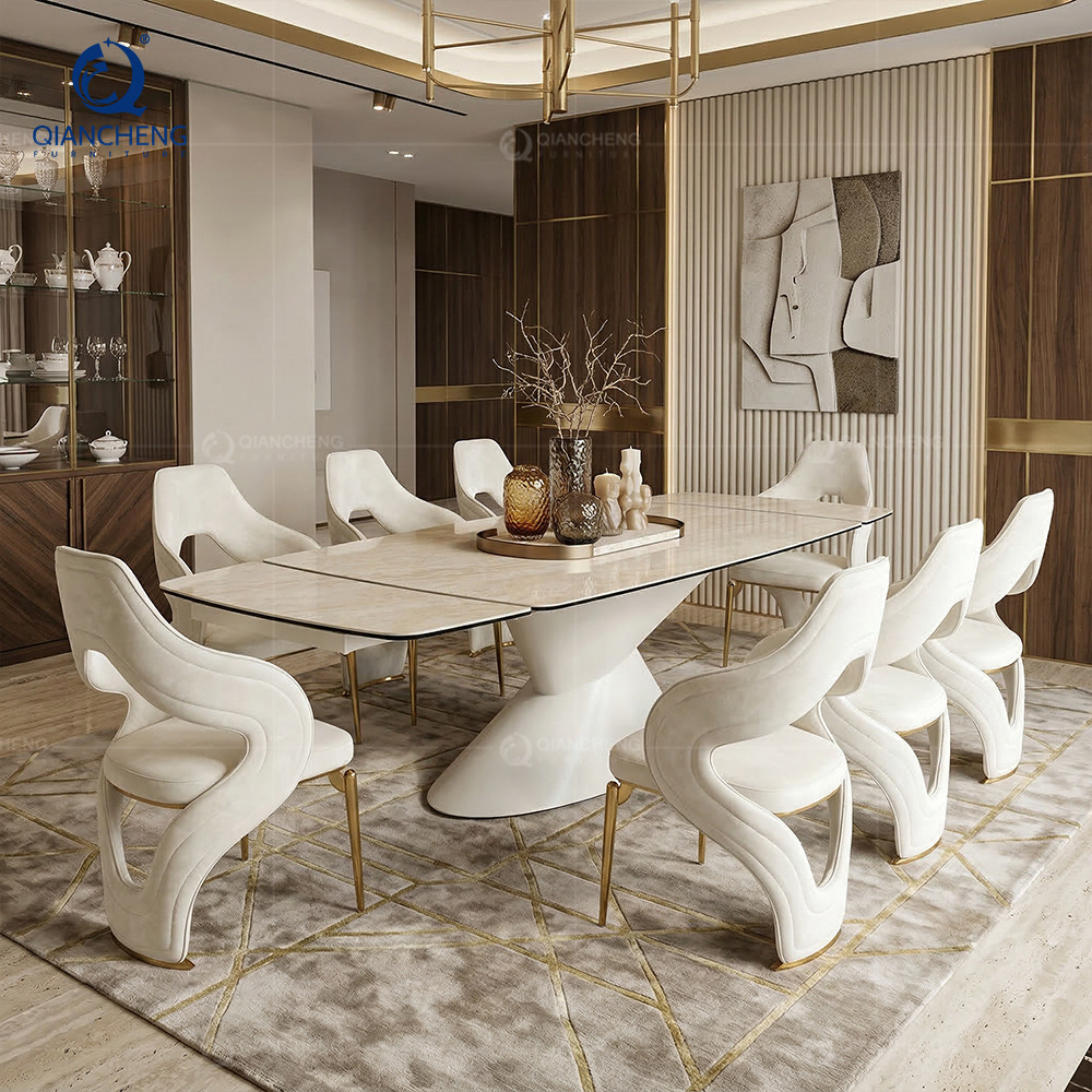 Mesa de Comedor Extensible de Pizarra y Metal, Plegable y Multifuncional para Comedor y Hotel