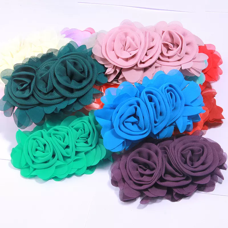 欧美热销 新款长条雪纺头花 组合玫瑰儿童头饰服饰配件30色现货