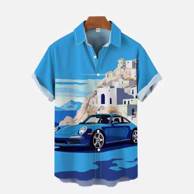 1970 s -1980 s hawaii beach printed short sleeve shirt fashion nostalgic car cross border shirt