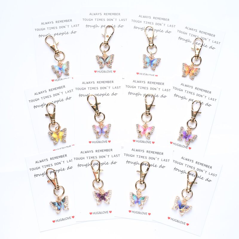 Cross-Border Hot Selling Always Remember Encouragement English Card Colorful Gradient Butterfly Keychain Holiday Gift