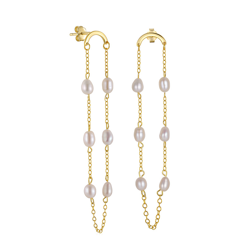 Fashion Geometric Sterling Silver Drop Earrings Tassel Plating Artificial Pearls 925 Silver Earrings
