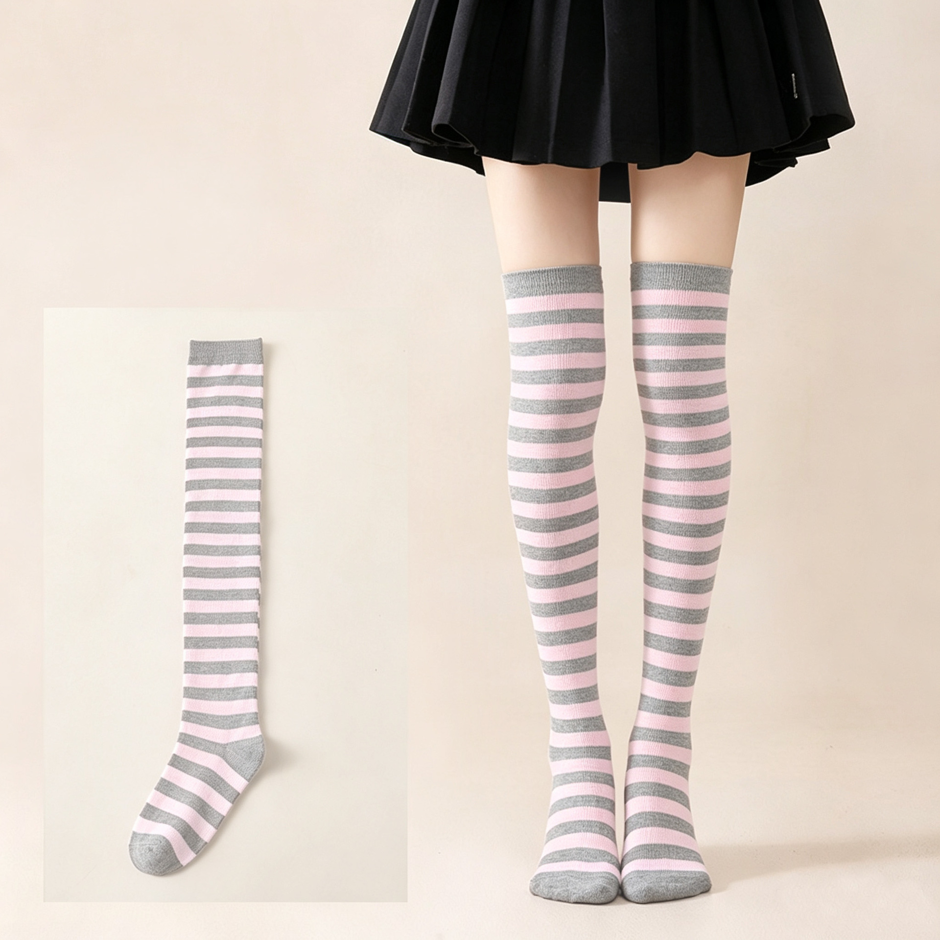 Calcetines Largos Bucaneras a Rayas para Mujer de Poliéster y Spandex, Absorción del Sudor, para Cosplay image 75