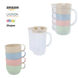 跨境小麦秸秆冷水壶带水杯套装高颜值水果茶壶果汁壶套装礼品批发