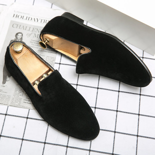 Men's Slip-On Shoes High-Heightened British Leather Shoes Frosted Leather Hair Stylist Point-toe Leather Shoes Men's Fur Pea Shoes