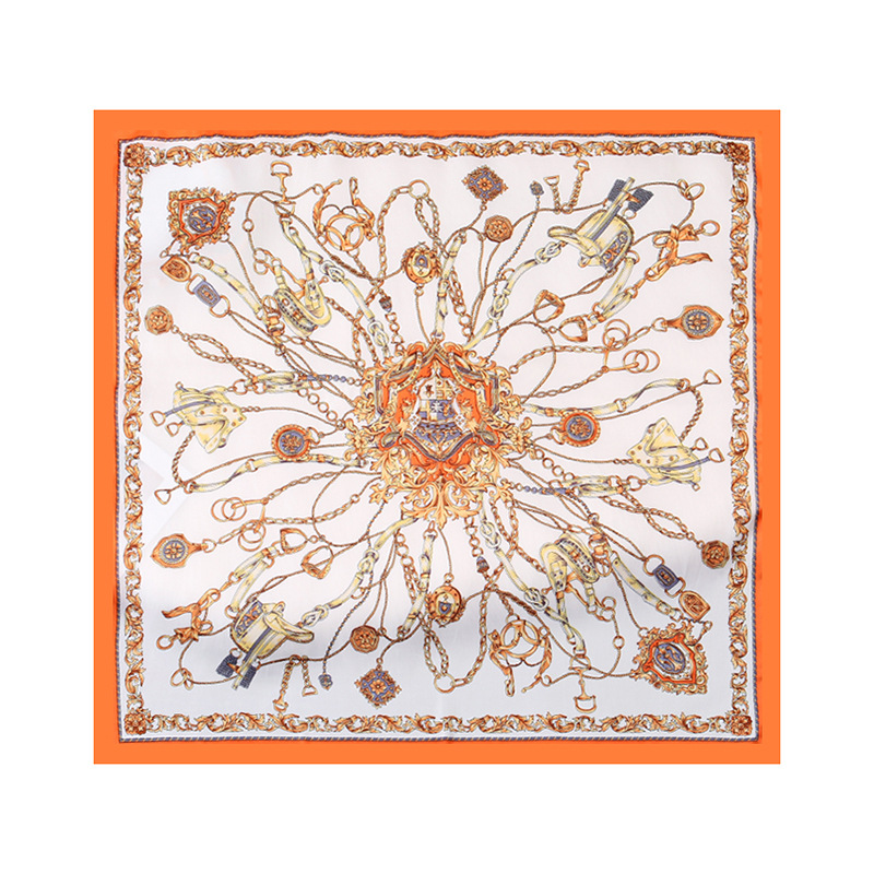 Transfronterizos primavera y otoño nueva cadena de seda cuadrada impresa retró bufandas de cuello de transporte universal bufandas de seda damas sensación de alto nivel