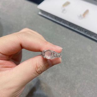 Hot Selling Authentic Chalcedony Ice Type 925 Sterling Silver Inlaid with White Ice Fashion Women's Ring with Adjustable Opening for Women