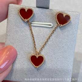 小红心爱心项链女厚镀18玫瑰金锁骨链红玛瑙心形吊坠工厂直销