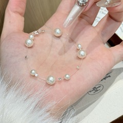s925纯银进口鱼线正圆大小施家珍珠满天星手链女气质小众简约手饰