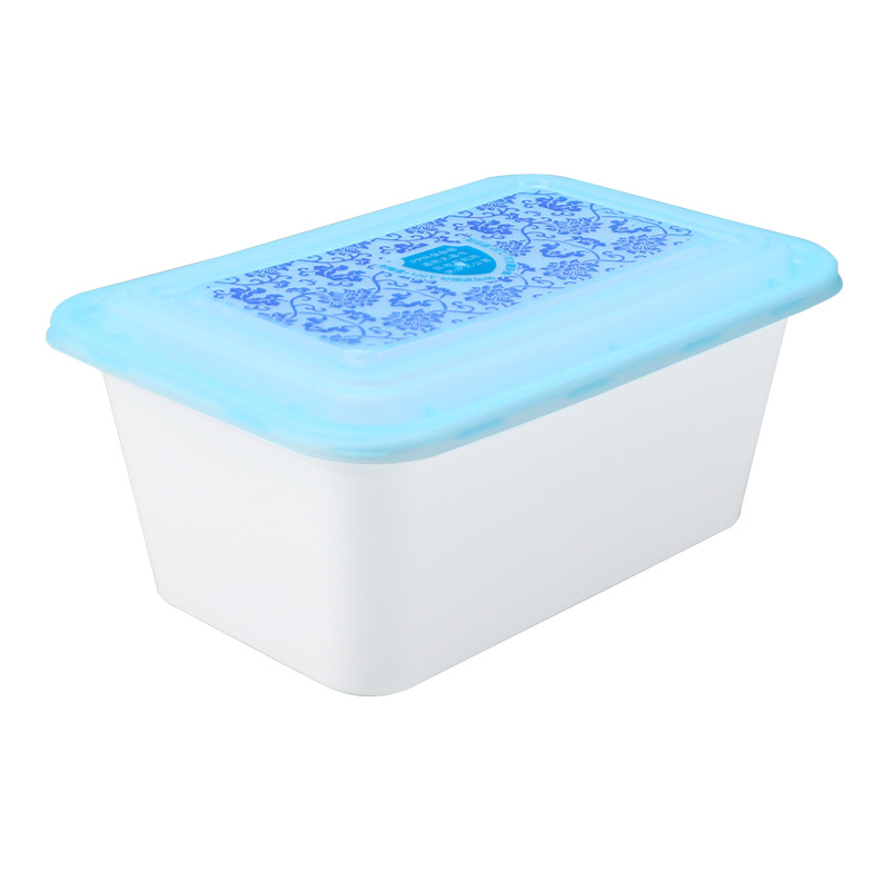 Caja de almuerzo desechable engrosada PP plástico rectangular azul y blanco esmerilado caja de almuerzo transparente para llevar