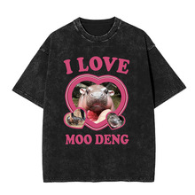 I Love Moo Deng Heart Funny Meme Graphic T-shirts Cute Baby