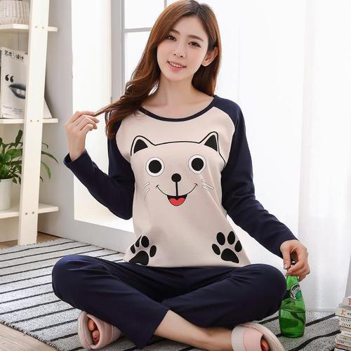 【Sweet Dreams】Spring and Autumn Long-Sleeve Nightgown Set for Women - Cute Cartoon Mickey and Minnie Mouse Homecoming Suit