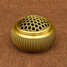 黄铜网纹格香炉带盖平底大香炉家用送礼装饰摆件熏香炉檀批发香薰