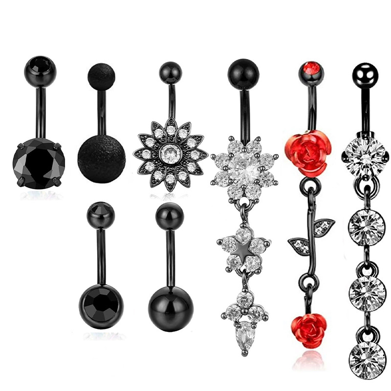 Set di gioielli sexy per piercing all'ombelico con anello in acciaio inossidabile a farfalla e micro zirconi intarsiati_voghion.com