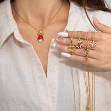 欧美跨境不锈钢圣诞节彩色圣诞树项链女轻奢小众高级感锁骨链项饰