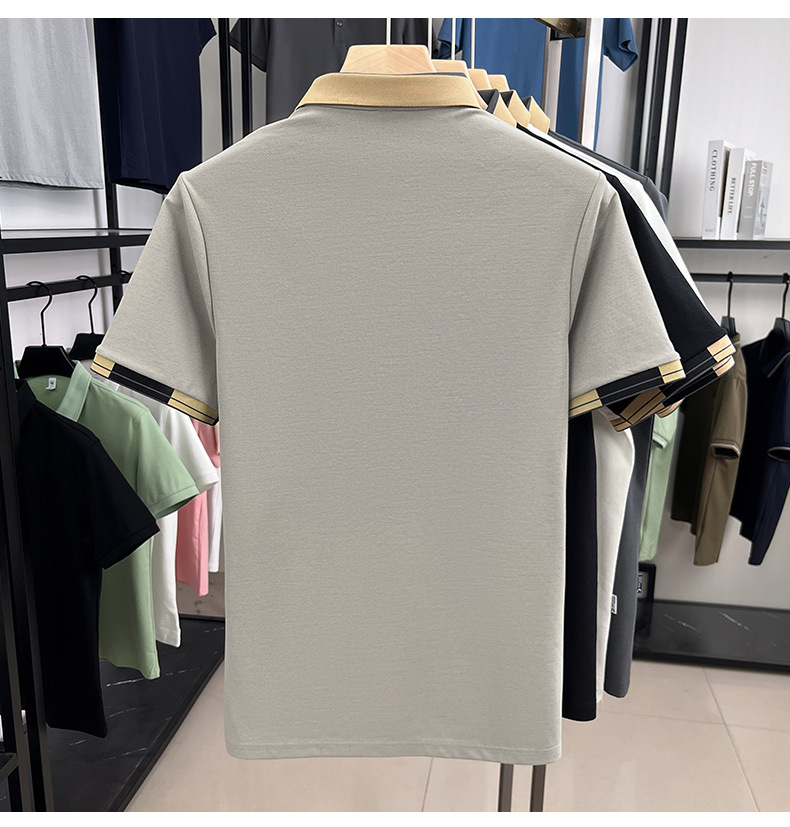 Men's Summer New Short-Sleeve Turn-Down Collar Youth Ice Silk High-End Fashionable Versatile T-Shirt_viptrois.com