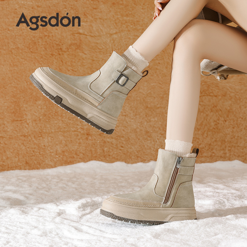 Botas de nieve de fondo grueso para mujeres 2025 nuevas botas de invierno grises de lana gruesas para usar zapatos de algodón cortos