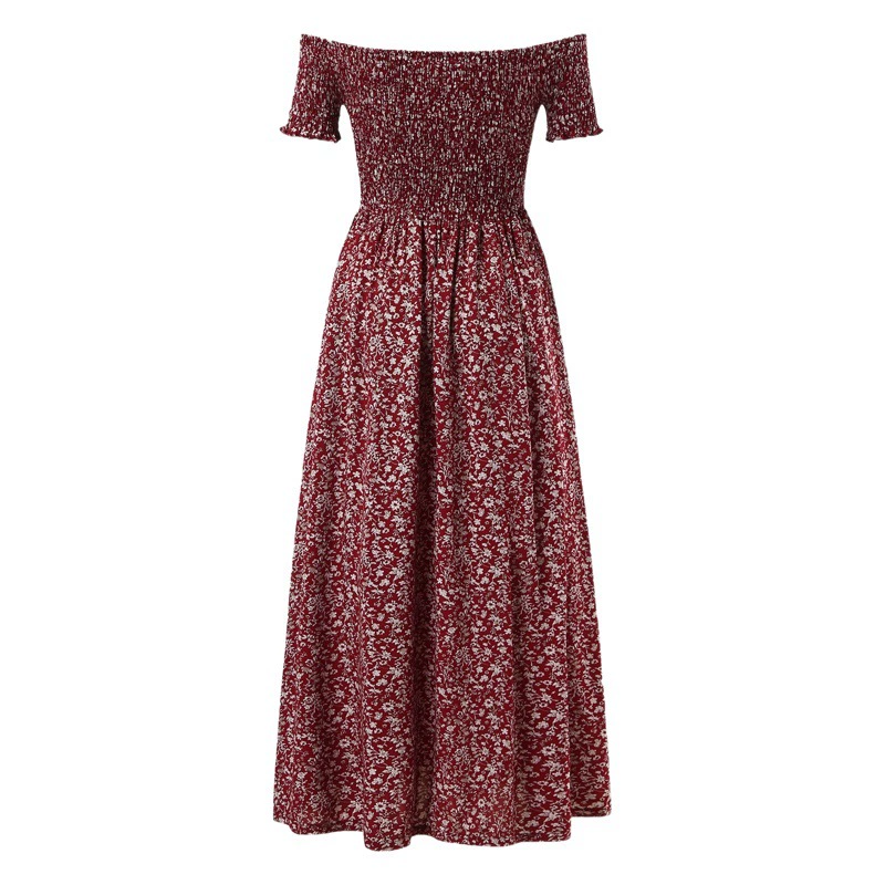 Женское повседневное богемное Платье с принтом на плечах и вырезом, длинная маленькая Цветочная юбка больших размеров, Европейская и американская