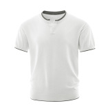 ZH8102-DK男女同款潮牌拼接时尚通勤假两件亨利领针织短袖T恤，男装针织衫/毛衣，星座614