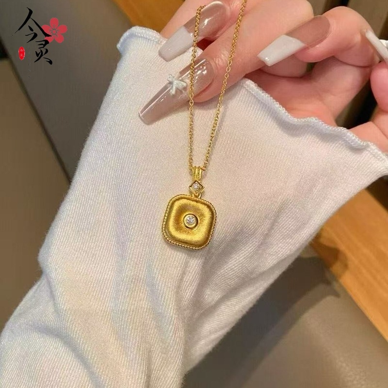 沙金饰品福运平安扣方形吊坠项链女款仿真金小众轻奢高级感颈链|undefined