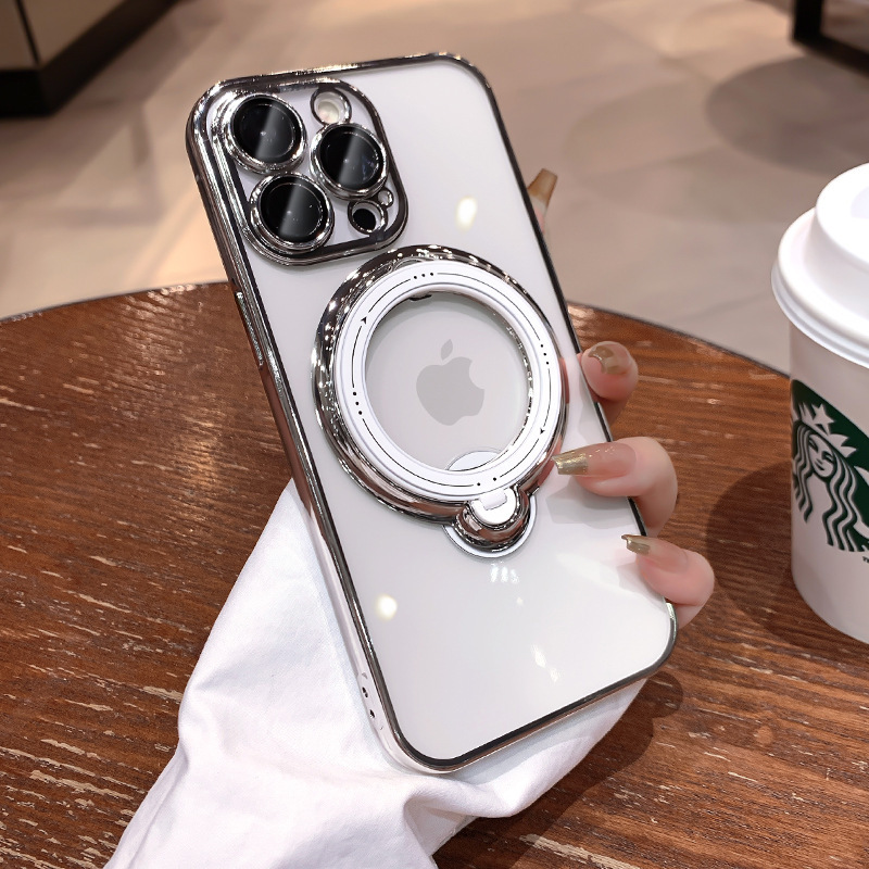 Magnetic Suction Suitable for Apple 15 Promax Mobile Phone Case New iPhone 14 Stand 13 Transparent All-Inclusive 16 Magnetic Suction Stand