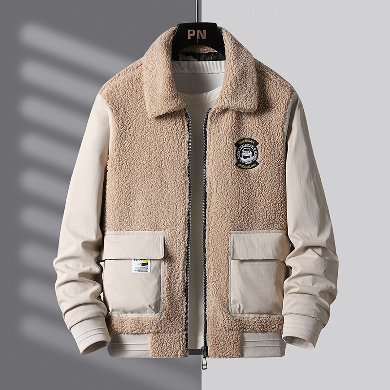 Berber fleece jacket men's fleece-lined thickened autumn and winter lapel casual coat teddy fleece young and middle-aged couple's cotton-padded coat