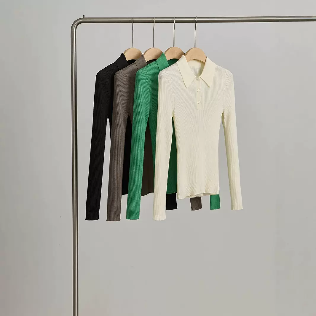 扬子纱精纺羊毛针织衫女 2025春季新款女装翻领针织衫可机洗打底