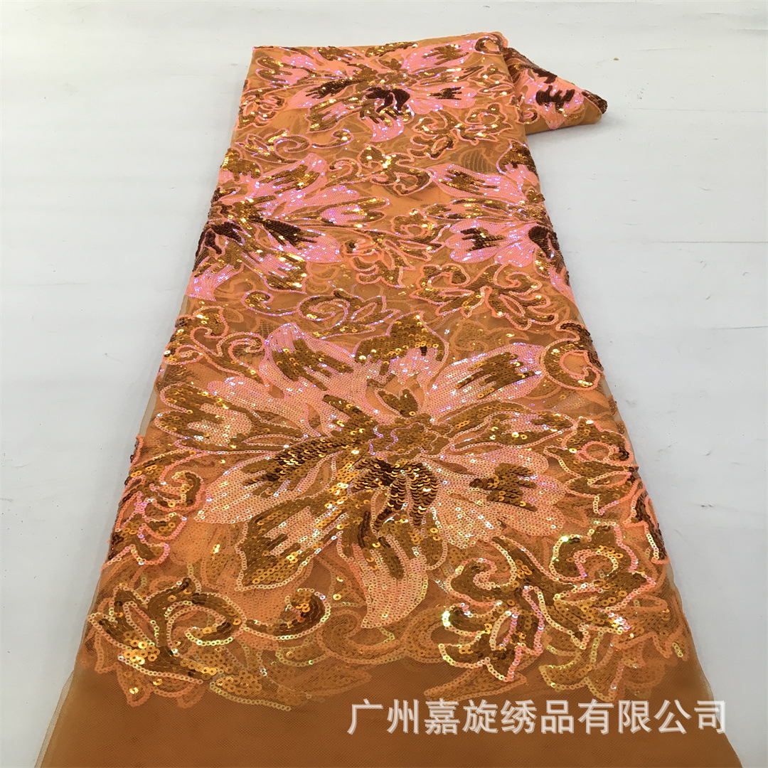 Tejido de encaje de sequillas de color africano gran flor de encaje vestido de boda cola de pescado vestido de noche tela