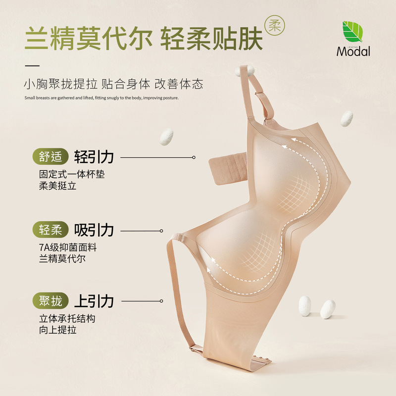 High-Gloss Silk-Like Women's Lift-Up Bra 80S Lenzing Modal 7A Antibacterial, Soft, Seamless, Comfortable, Skin-Friendly Bra
