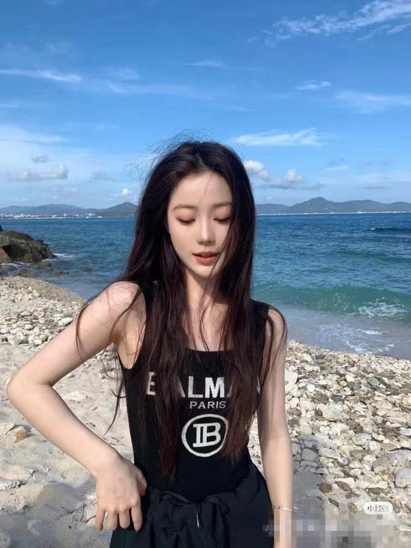 Spring Summer Autumn Balmain Knitted Jacquard Letter Vest Sling Women's T-shirt ins Internet Celebrity Same Style