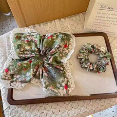 法式清新波点大肠发圈高级感油画发饰高马尾百搭褶皱碎花头绳头饰