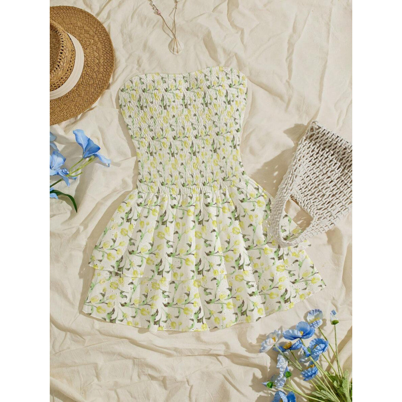 D 85074 comercio exterior Aliexpress moda transfronteriza azul navy pliegue sin correa de hombro bordado agujero sexy