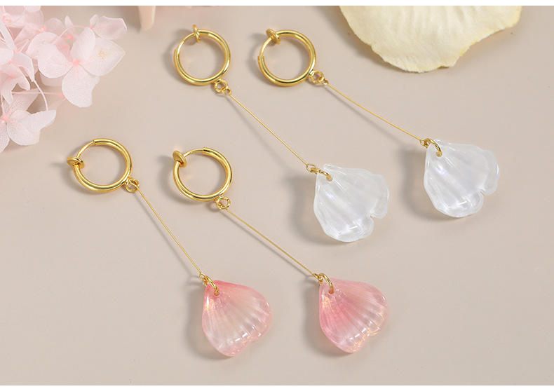 Casual, Daily Occasion 1 Pair Elegant Petal Leaf Resin Glass Titanium Steel Drop Earrings Ear Cuffs