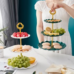 北欧プラスチックスナックプレートライト高級三層フルーツプレートリビングルームフルーツプレート結婚式クリスマスデザートスタンドウェディングキャンディプレート
