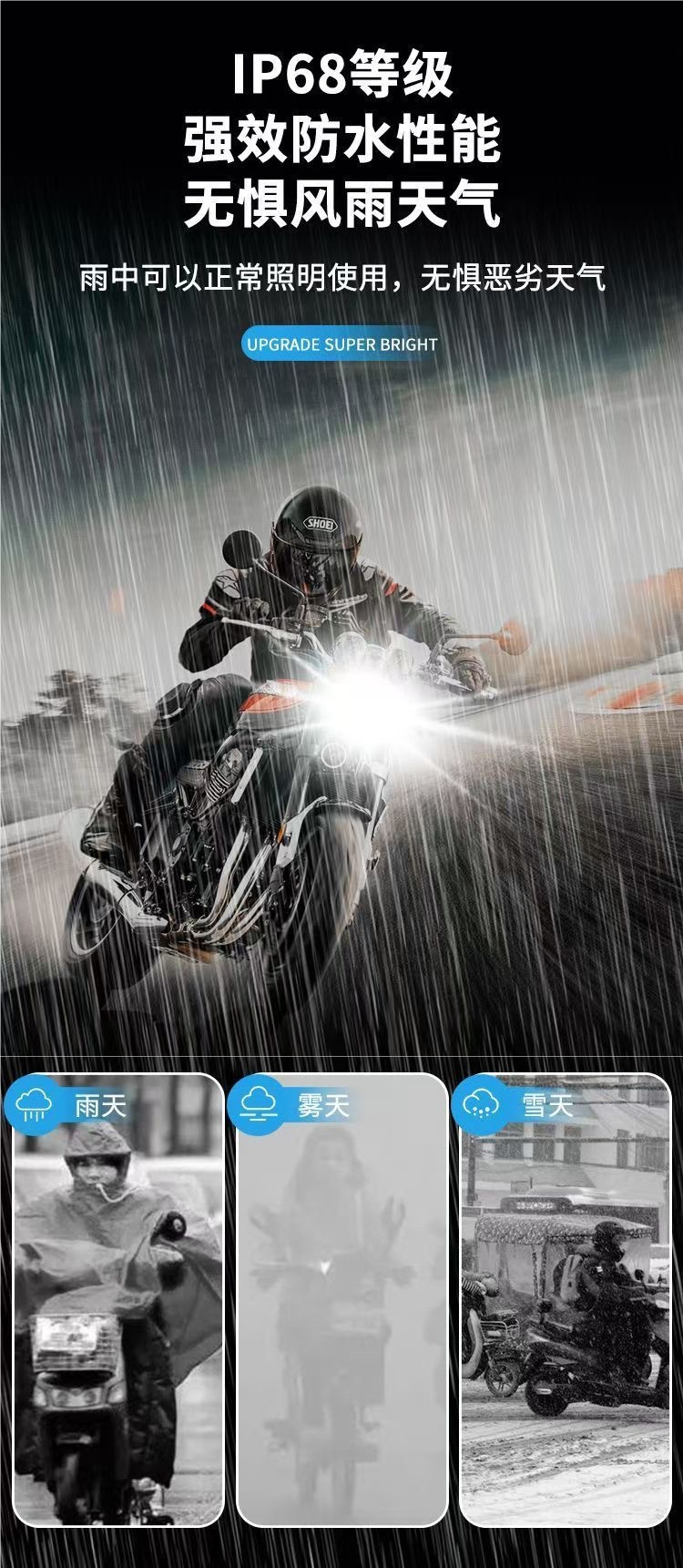 Motorcycle headlight, high beam, dual/triple claw LED bulb 12V, laser light