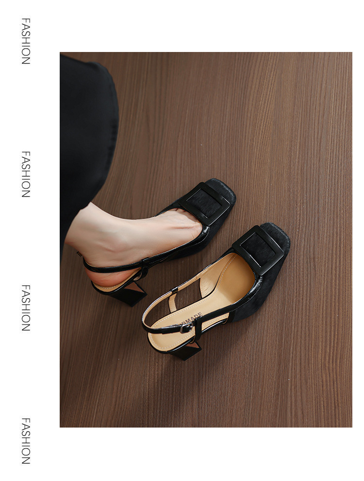 Sandal cao gót nữ hở mũi họa tiết da báo chấm bi, gót 9 cm — vằn báo chi tiết 11
