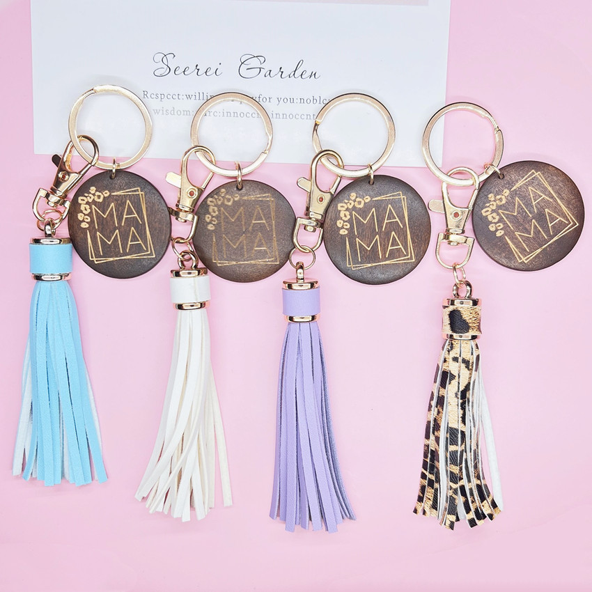 15g Weight Keychain Classification 1 Piece Quantity Daily Occasion PU, Wood Material Mother'S Day Festival MAMA, Letter Pattern Women's Gender Tassel Design Romantic Style Romantic MAMA Letter PU Wood Tassel Mother'S Day Women's Keychain 1