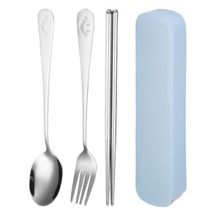Stainless Steel Portable Tableware Set Spoon Chopsticks Forks Three-piece Set Student Outdoor Portable Fork and Spoon Storage Box