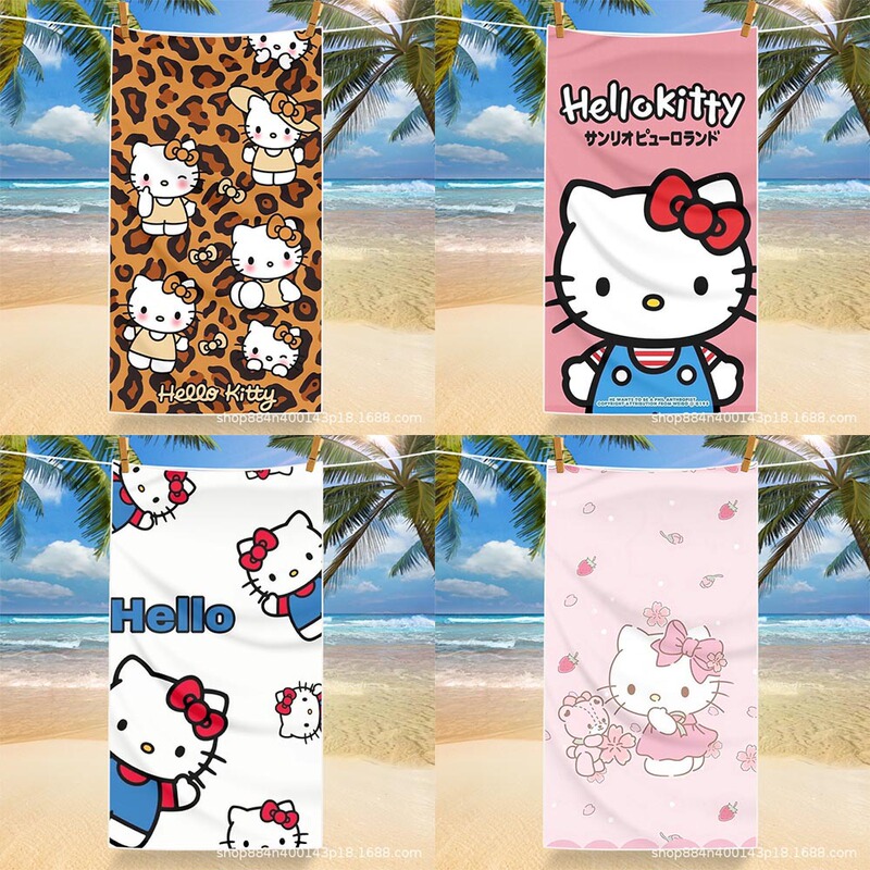 Amazon Tume Xiyin Microfiber Cartoon Print Beach Towel Cross-Border Kitty Bath Towel Quick-Drying